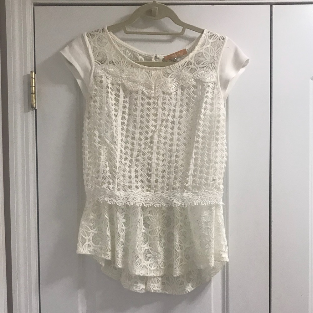 Comme Sheer Lace White Top